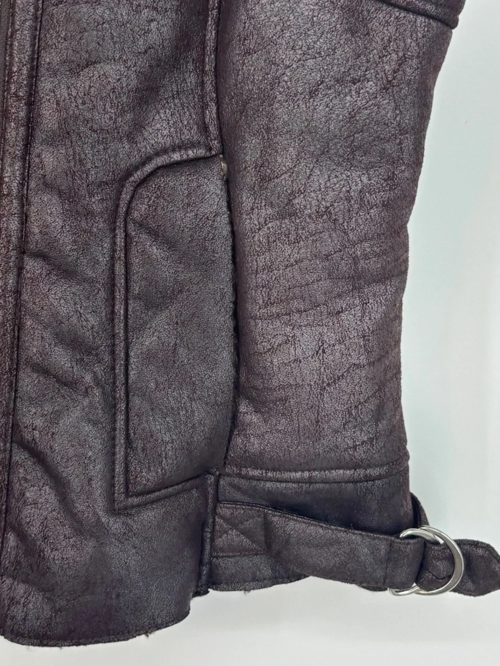 Black Rivet Womens XL Zip Front Hooded Moto Vest Brown Faux Leather Fur Trim